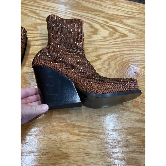 Stella McCartney Cowboy Crystal Embellished Booties Women's 8 Rust (s19) - Picture 10 of 15